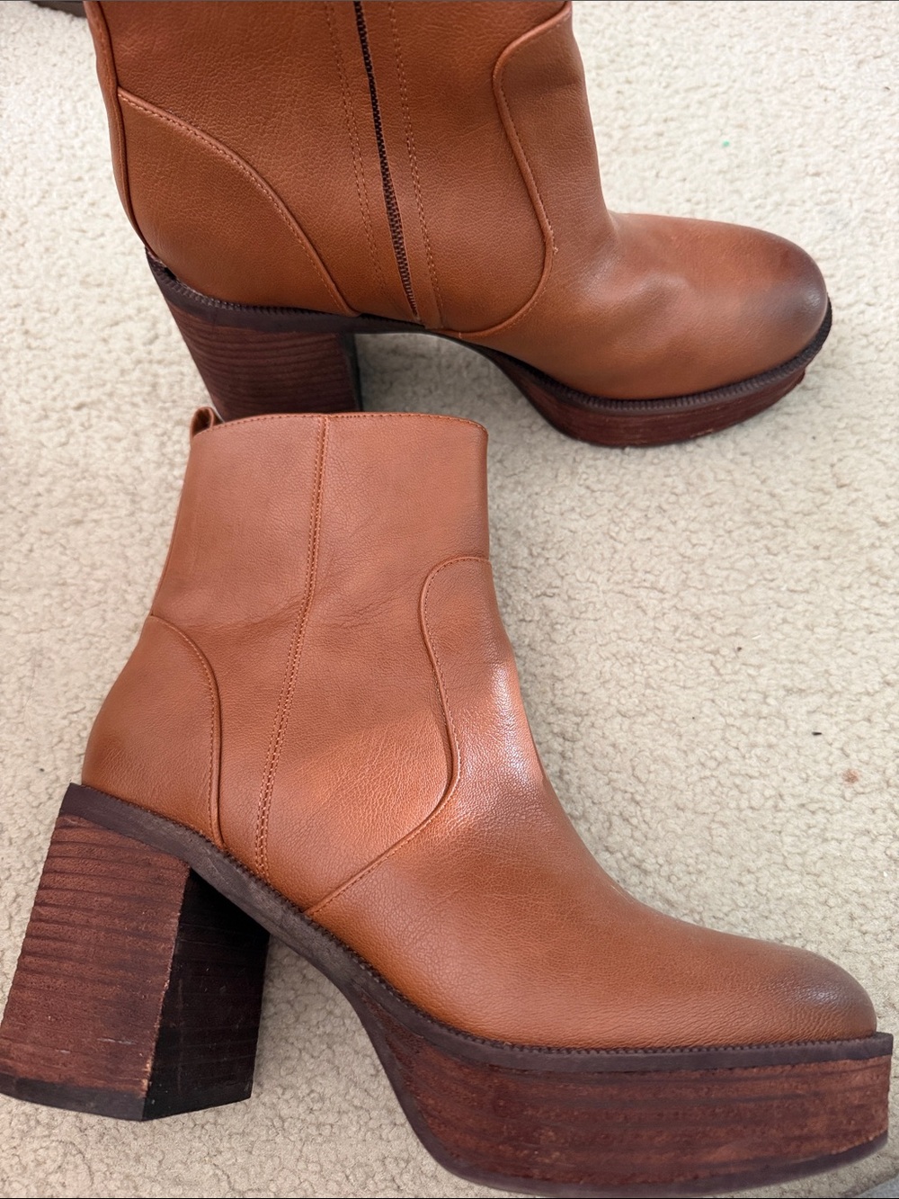 House of Harlow 1960 Tan Leather Platform Ankle Boots
